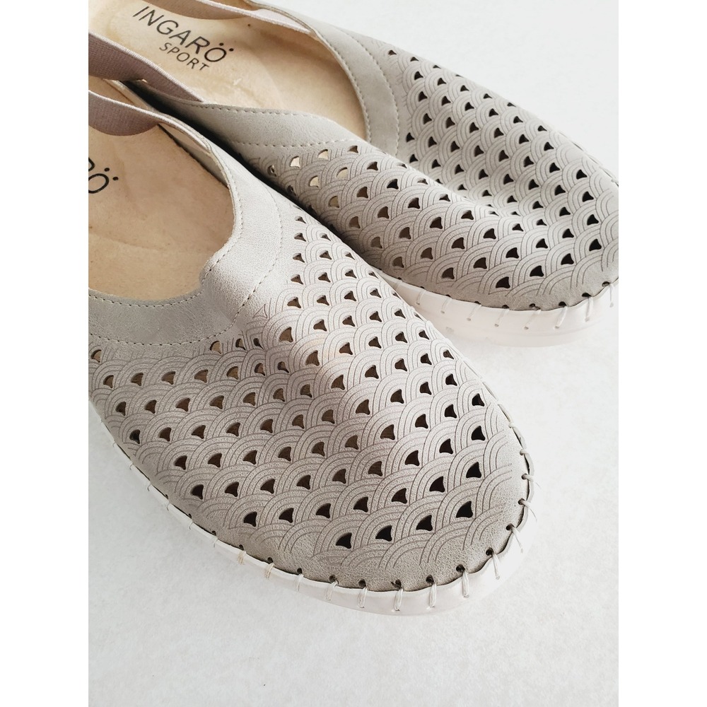 Ingaro Sport Laser Cut Slingback Flats Taupe Grey Comfort Walking Shoes Size 8